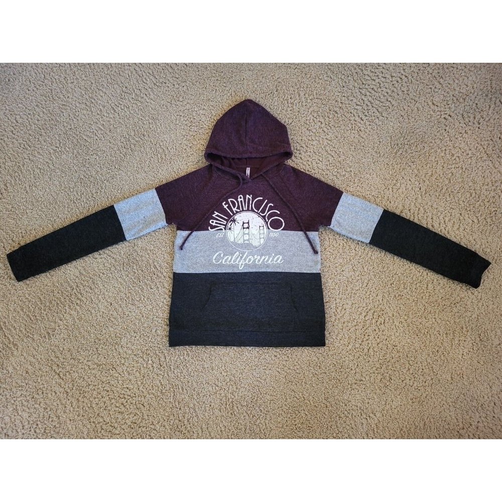 Ever Hottie California San Francisco Hoodie Size M Burgundy Grey Black Golden...